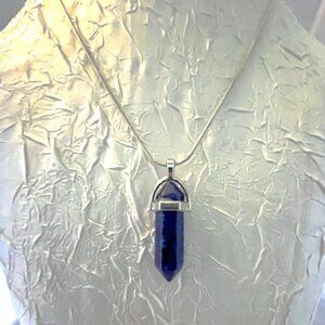 Lapis Lazuli Blue Pendant Necklace & Silver Snake Chain NWT
